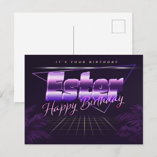 Ester Name Vorname lila Postkarte Geburtstag (Vorne/Hinten)