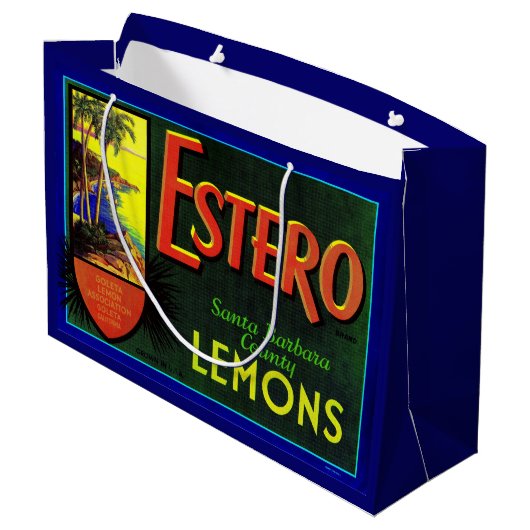 Estero-Zitronen-Früchteetikett der 40er Jahre Große Geschenktüte (Rückseite Schrägansicht)