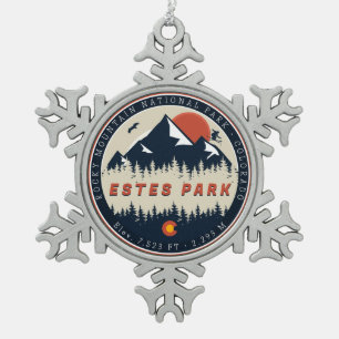 Estes Park Colorado Berg Ski Vintage Schneeflocken Zinn-Ornament