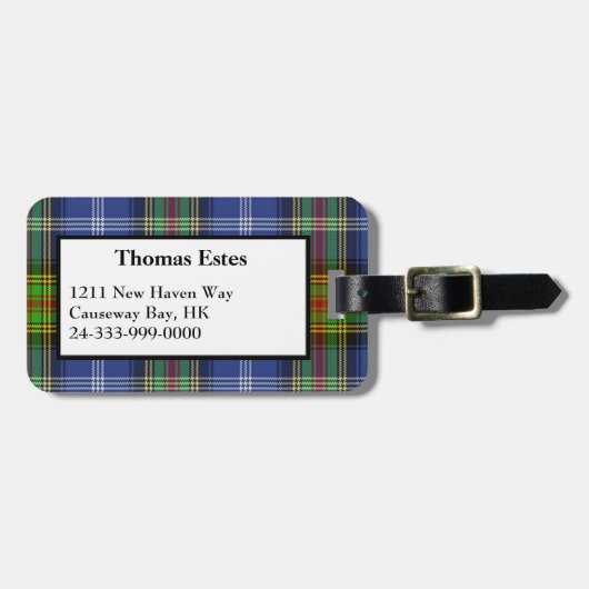 Estes Tartan Kariert Luggage Tag Gepäckanhänger (Vorderseite horizontal)