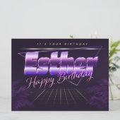 Esther Name Vorname lila retro Karte Geburtstag (Stehend Vorderseite)