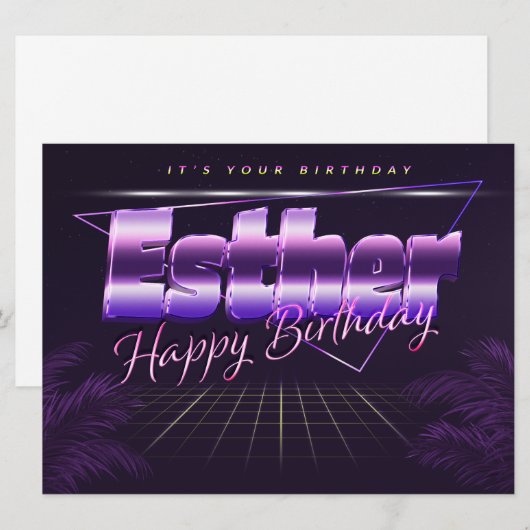 Esther Name Vorname lila retro Karte Geburtstag (Vorne/Hinten)