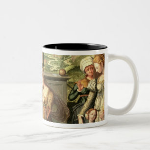 Esther vor König Ahasuerus mit Haman, das gesende Zweifarbige Tasse