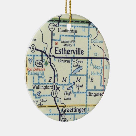 Estherville Iowa Meteor Map Keramik Ornament (Rechts)