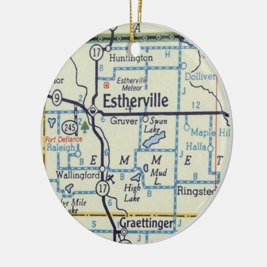 Estherville Iowa Meteor Map Keramik Ornament (Links)