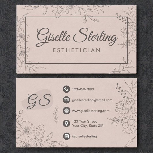 Esthetician Blush Floral Line Art Script Visitenkarte