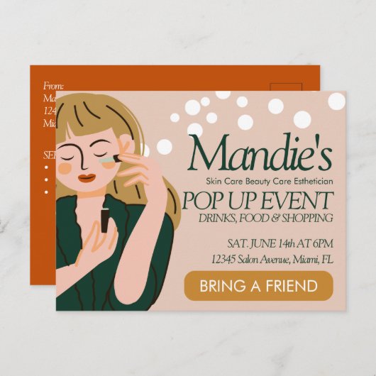 Esthetician Business Salon Pop Up Event Postkarte (Vorne/Hinten)