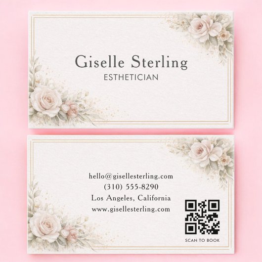 Esthetician Floral Neutral QR Code Professional Visitenkarte