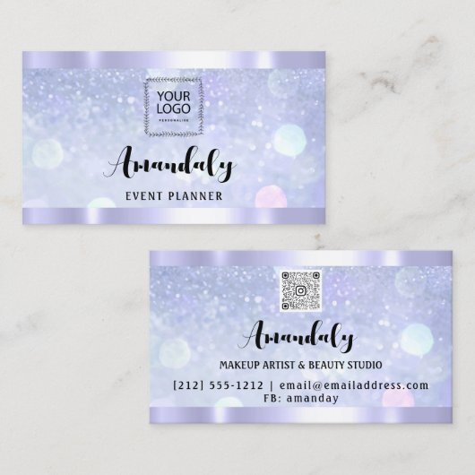 Esthetician Lash Nails Haar QR-Code Logo BlueFrame Visitenkarte (Vorne/Hinten)