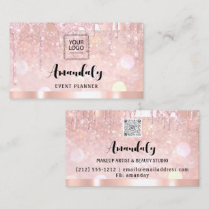 Esthetician Lash Nails Hair QR-Code Logo Rose Trop Visitenkarte
