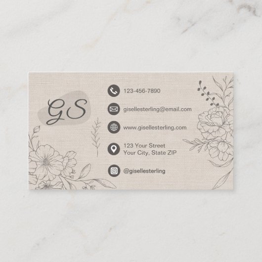 Esthetician Linen Floral Line Art Script Visitenkarte (Rückseite)