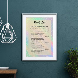 Esthetician Price List Nail Tech Trendy Hologram Poster