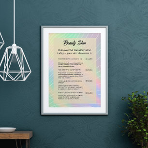 Esthetician Price List Nail Tech Trendy Hologram Poster