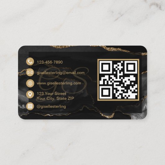 Esthetician QR Code Black Gold Agate Luxury Visitenkarte (Rückseite)