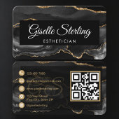 Esthetician QR Code Black Gold Agate Luxury Visitenkarte