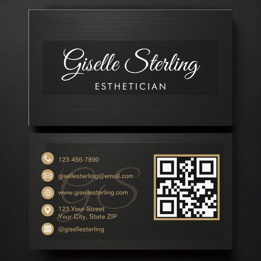 Esthetician QR Code Black Metallic Luxury Visitenkarte