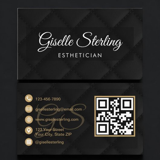 Esthetician QR Code Black Quilted Leather Luxury Visitenkarte