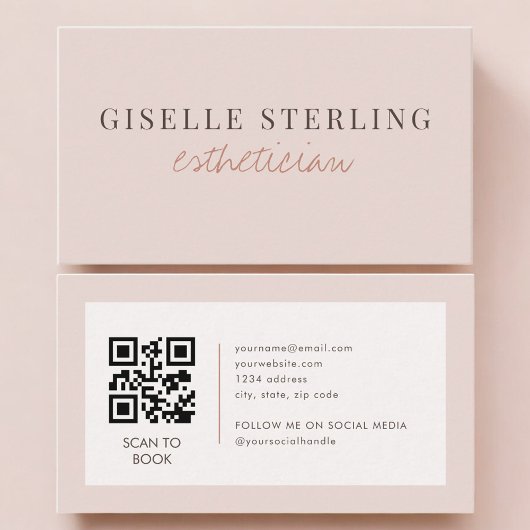 Esthetician QR Code Blush Pink Visitenkarte