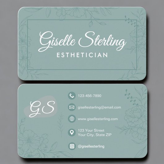 Esthetician Teal Green Floral Visitenkarte