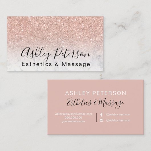 Esthetics Massage Skript Marmor Rose Gold Glitzer Visitenkarte (Vorne/Hinten)
