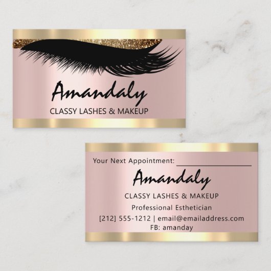 Esthetiker Makeup Eyelashes Pink Appointment Card Visitenkarte (Vorne/Hinten)