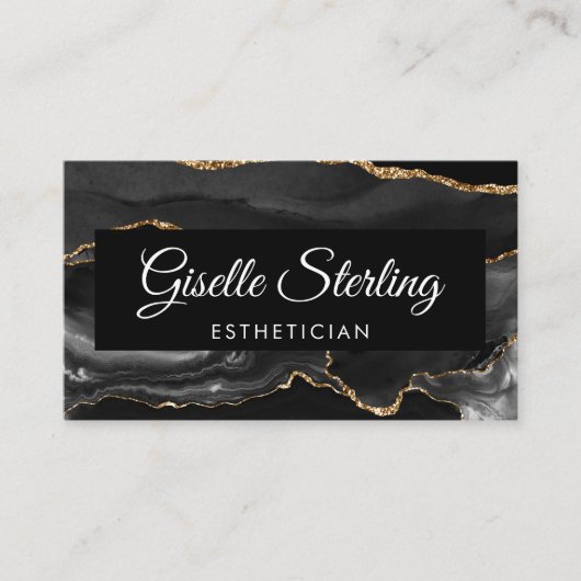 Esthetiker QR Code Black Gold Agate Luxus Visitenkarte (Vorderseite)