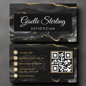 Esthetiker QR Code Black Gold Agate Luxus Visitenkarte