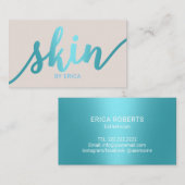 Esthetiker Turquoise Script Skincare Salon WELLNES Visitenkarte (Vorne/Hinten)