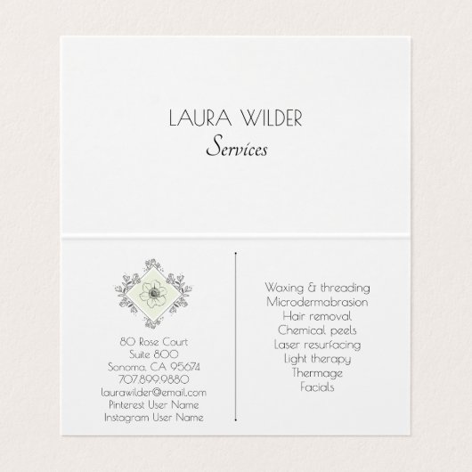 Esthetische Blumenlogos der Hautpflege Visitenkarten (Innenseite Aufgefaltet)