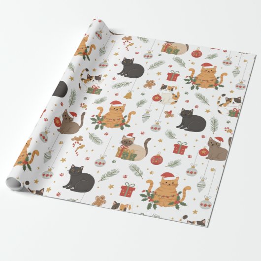 estive Meowy Christmas Cat Pattern Gift Geschenkpapier (Ungerollt)