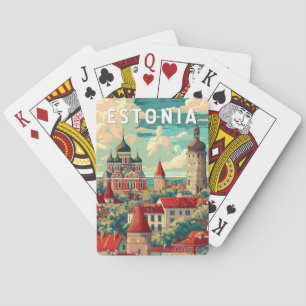 Estland Illustration Reise Kunst Vintage Spielkarten