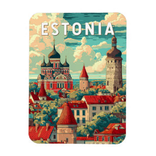 Estland Illustration Travel Art Vintag Magnet