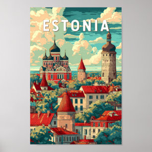 Estland Illustration Travel Art Vintag Poster