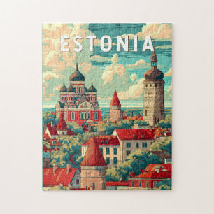 Estland Illustration Travel Art Vintag Puzzle