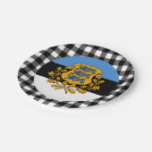 Estland - Platten, Büffel kariert & Estnische Flag Pappteller (Schrägansicht)