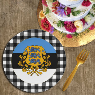 Estland - Platten, Büffel kariert & Estnische Flag Pappteller
