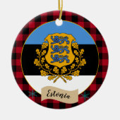 Estland, Roter Büffel kariert und Estnische Flagge Keramik Ornament (Vorne)