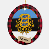 Estland, Roter Büffel kariert und Estnische Flagge Keramik Ornament (Links)