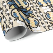 Estnisch blaue und gelbe Blumenkunst Geschenkpapier (Rolleneckpunkt)