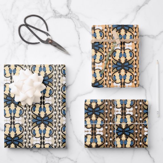 Estnisch blaue und gelbe Blumenkunst Geschenkpapier Set (Vorderseite)