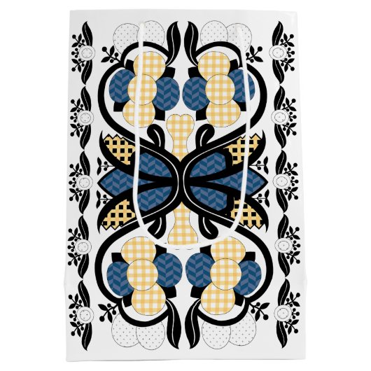 Estnisch blaue und gelbe Blumenkunst Mittlere Geschenktüte (Rückseite)