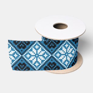 Estnisch Blue Black and White Mitten Muster Satinband