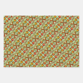 Estnisch erdig Vintage Volkskunst Blumendesign Geschenkpapier Set