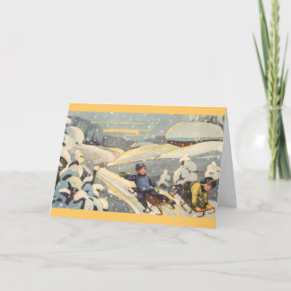 Estnische Kinder auf Schlitten Feiertagskarte