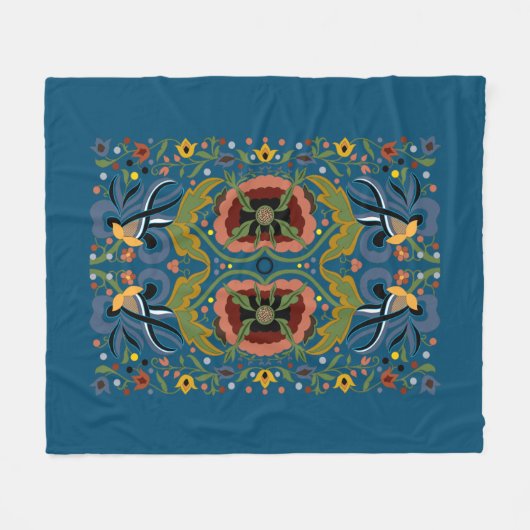 Estnische Volkskunst-Multicolor-Blumenmuster Fleecedecke (Vorderseite (Horizontal))