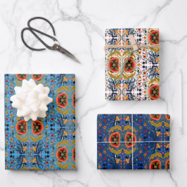 Estnische Volkskunst-Multicolor-Blumenmuster Geschenkpapier Set