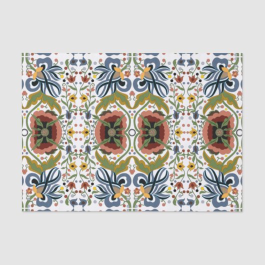 Estnische Volkskunst-Multicolor-Blumenmuster Seidenpapier (Vorderseite)