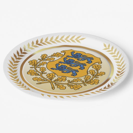 Estnische Wappen Pappteller (Schrägansicht)