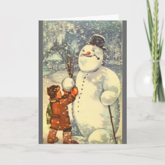 Estnischer Junge mit Schneemann Feiertagskarte