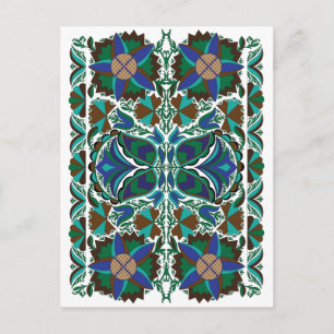 Estnisches blaues Vintage-Volkskunstmuster mit Blu Postkarte